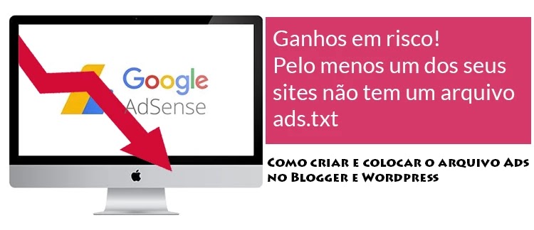 Ganhos em risco. Pelo menos um dos seus sites não tem um arquivo ads.txt Possível perda de ganhos: um ou mais sites não tem um arquivos ads.txt