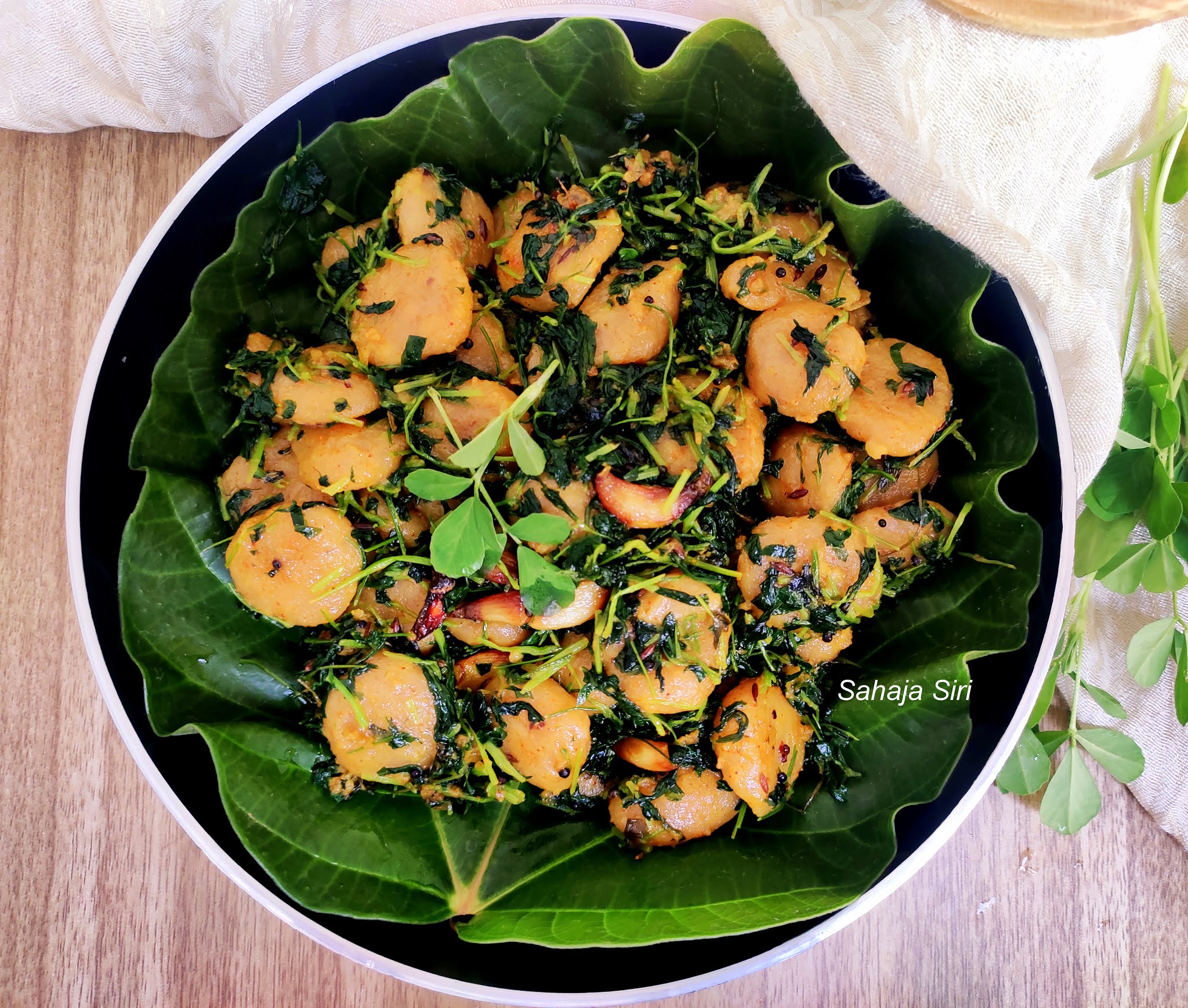 Menthe kadubu Type 2/ Wheat flour dumpling & fenugreek leaves stirfry