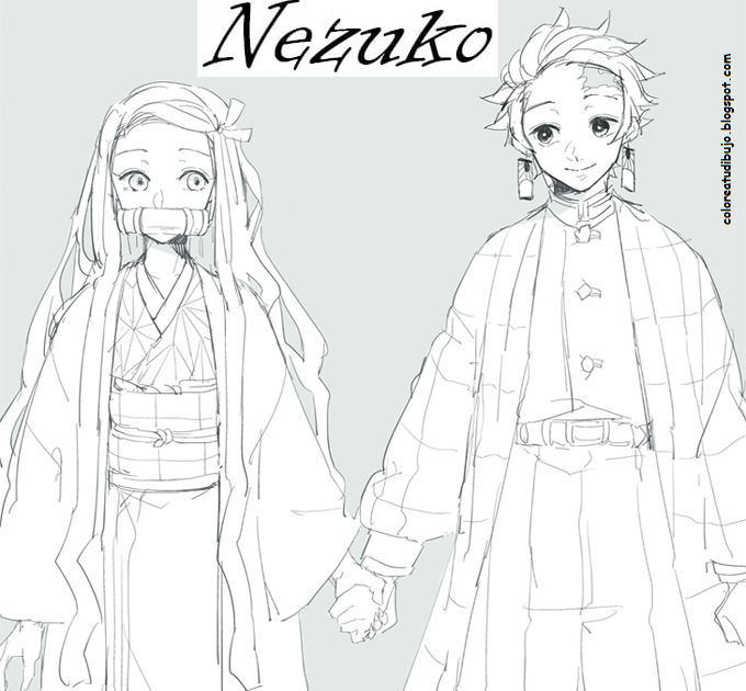 Nezuko y Tanjiro Kamado para colorear.