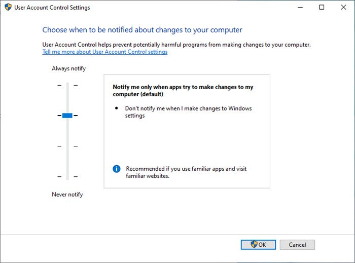 Configuración de UAC Windows 10