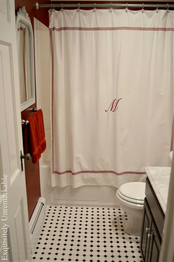 Red Monogrammed Shower Curtain