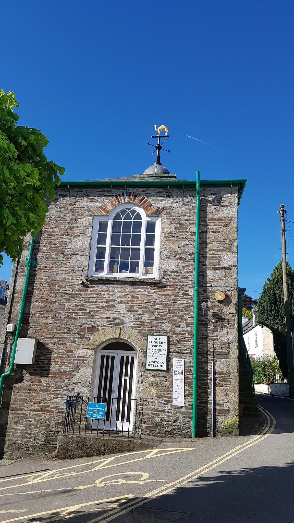 Camelford town hall with famous weather vein