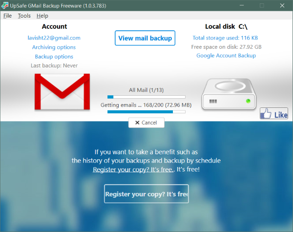 UpSafe Gmail Backup Freeware를 사용하여 Gmail 이메일을 백업하는 방법