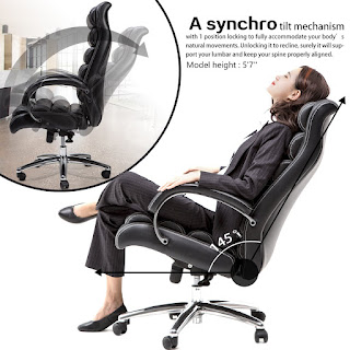 Syncro Mechanism TOPSKY High Back Big & Tall 400 lb Thick Padded Soft Seat and Back Executive PU/PVC Leather Office Chair (White)