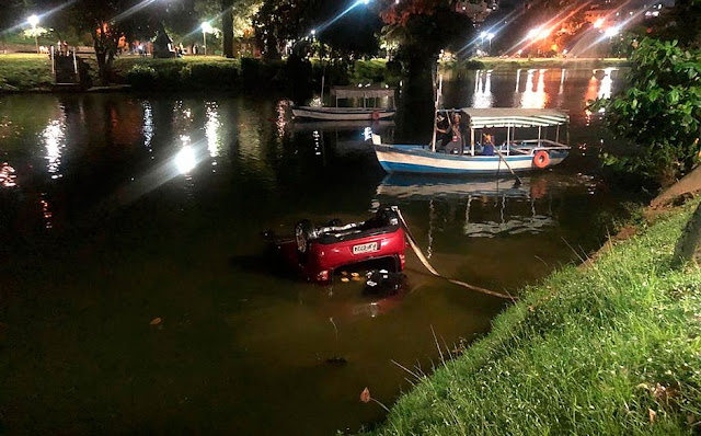 Idoso perde controle de carro e cai no Dique do Tororó, em Salvador