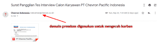 Penipuan Lowongan Kerja Mengatas Namakan PT Chevron Pacific Indonesia