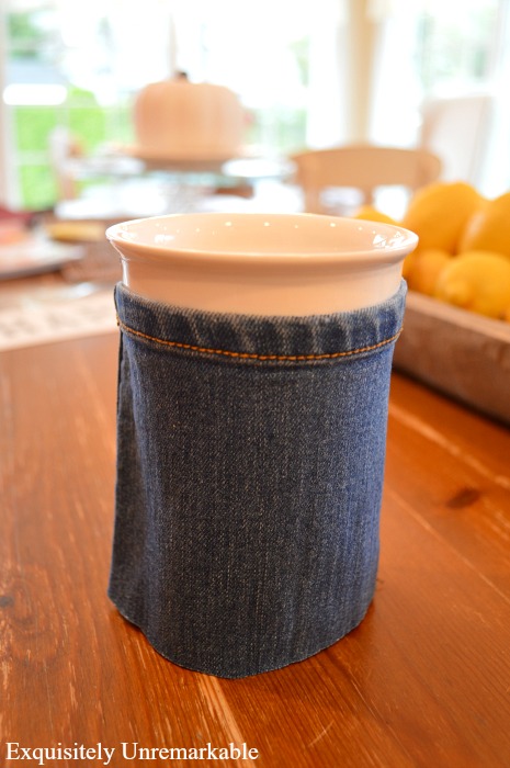How To Make A Denim Cup Cozy Stretching Denim Over Cup