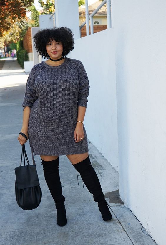 Gorditas Vestido Con Botas Y Mallas Medias Botas Largas Negras