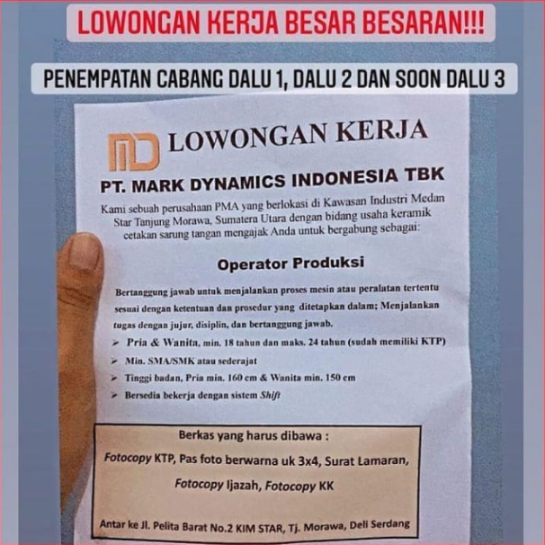 Lowongan Kerja Medan Juni 2021 Lulusan Sma Smk Di Pt Mark Dynamics Md