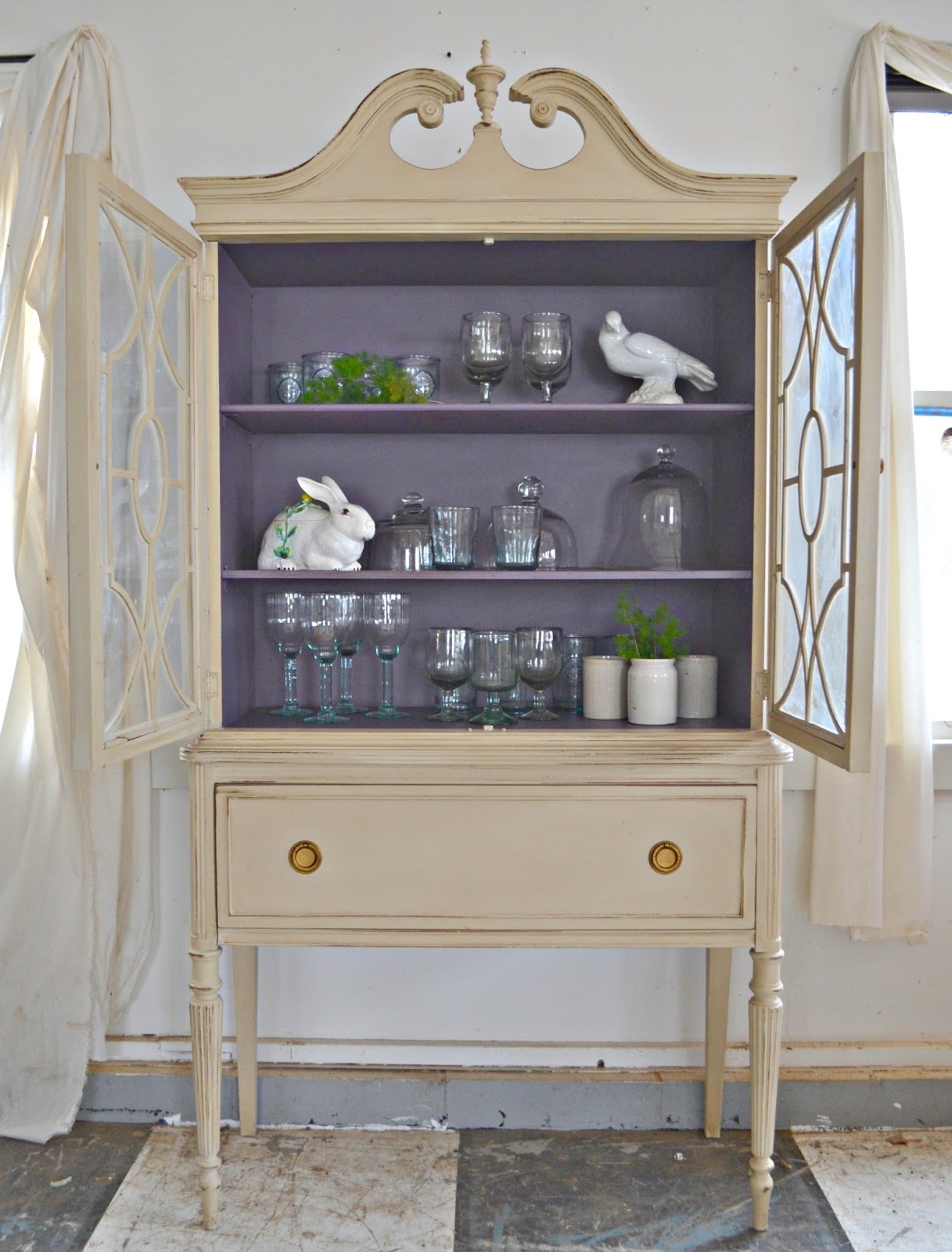 Heir and Space A Mahogany China Hutch in Cream an Amethyst
