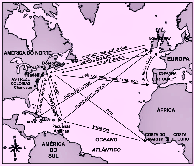 Com Texto Histórico O Comércio Triangular nas 13 Colônias da América do Norte Com Texto Histórico O Comércio Triangular nas 13 Colônias da América do Norte