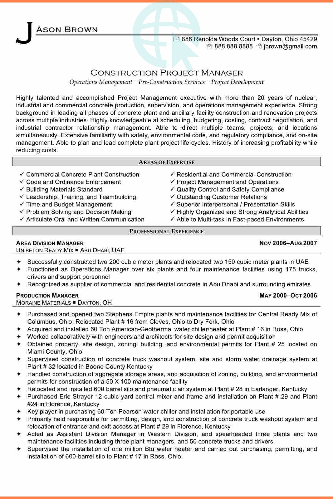 Construction Manager Resume Samples - Construction Project Management Agreement Template Resume Template Manager Contract 2021