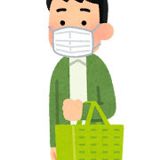 マスクを付けて買い物をする人のイラスト（男性）