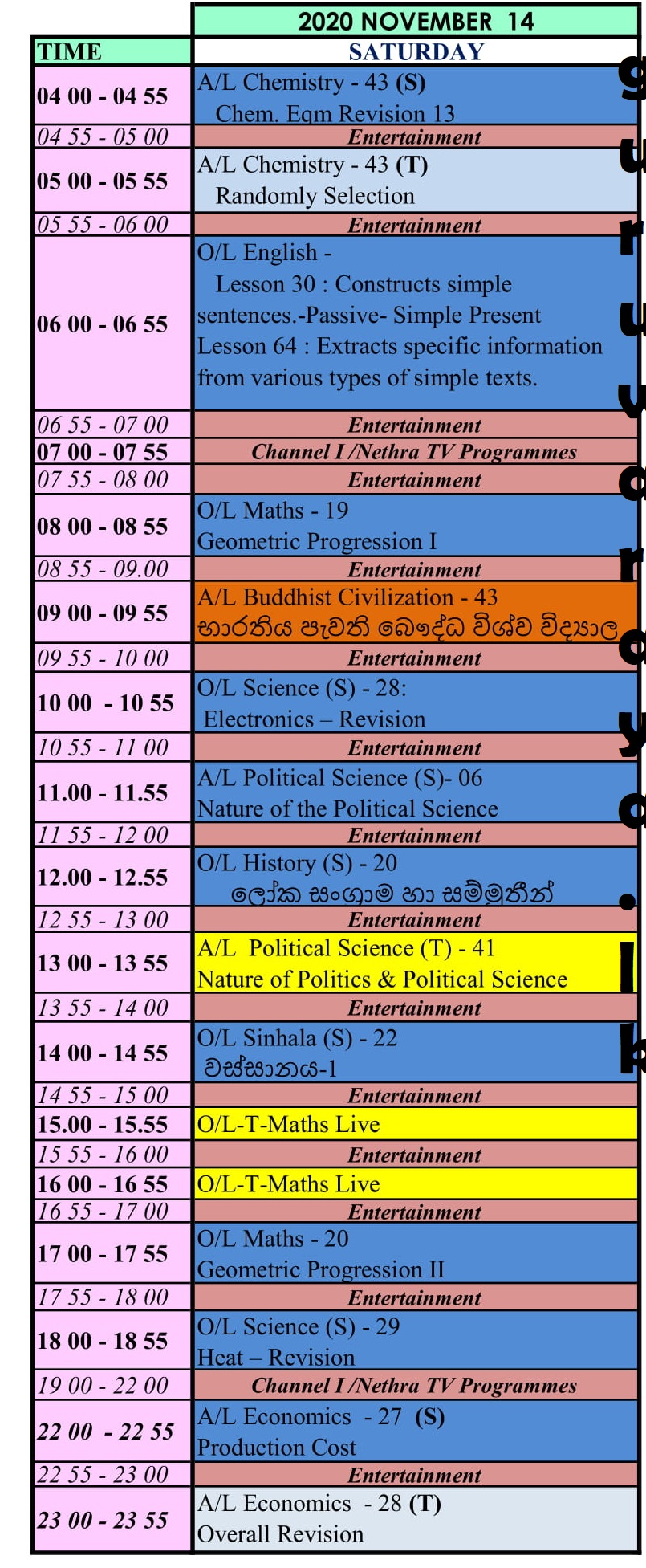 Guru Gedara TV Class Time Table (Nov 09 15) Teacher