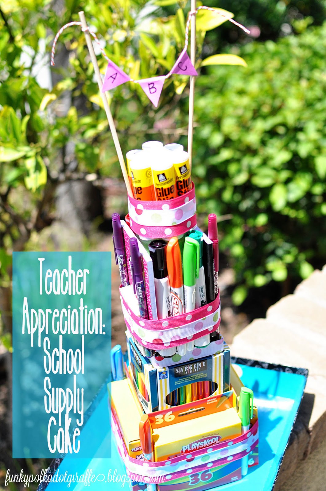 Funky Polkadot Giraffe Teacher Appreciation School Supply Cake Tutorial