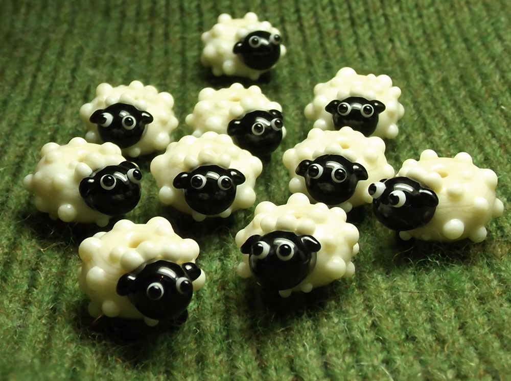 Lampwork glass sheep beads by Laura Sparling