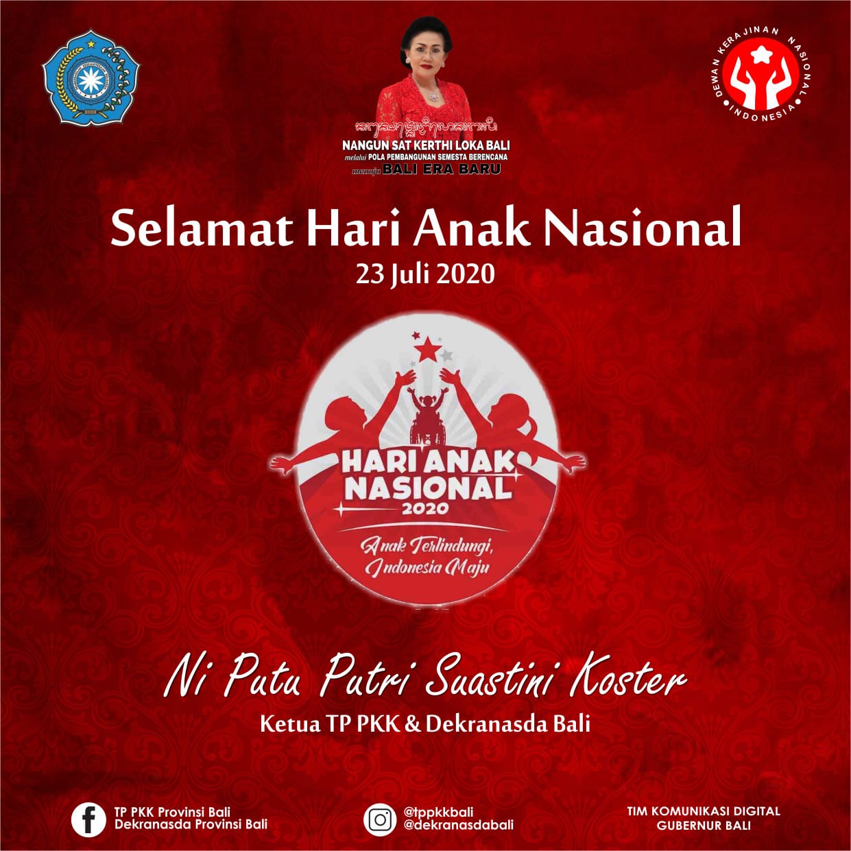 Ketua TP PKK dan Dekranasda Bali Mengucapkan Selamat Hari Anak Nasional
