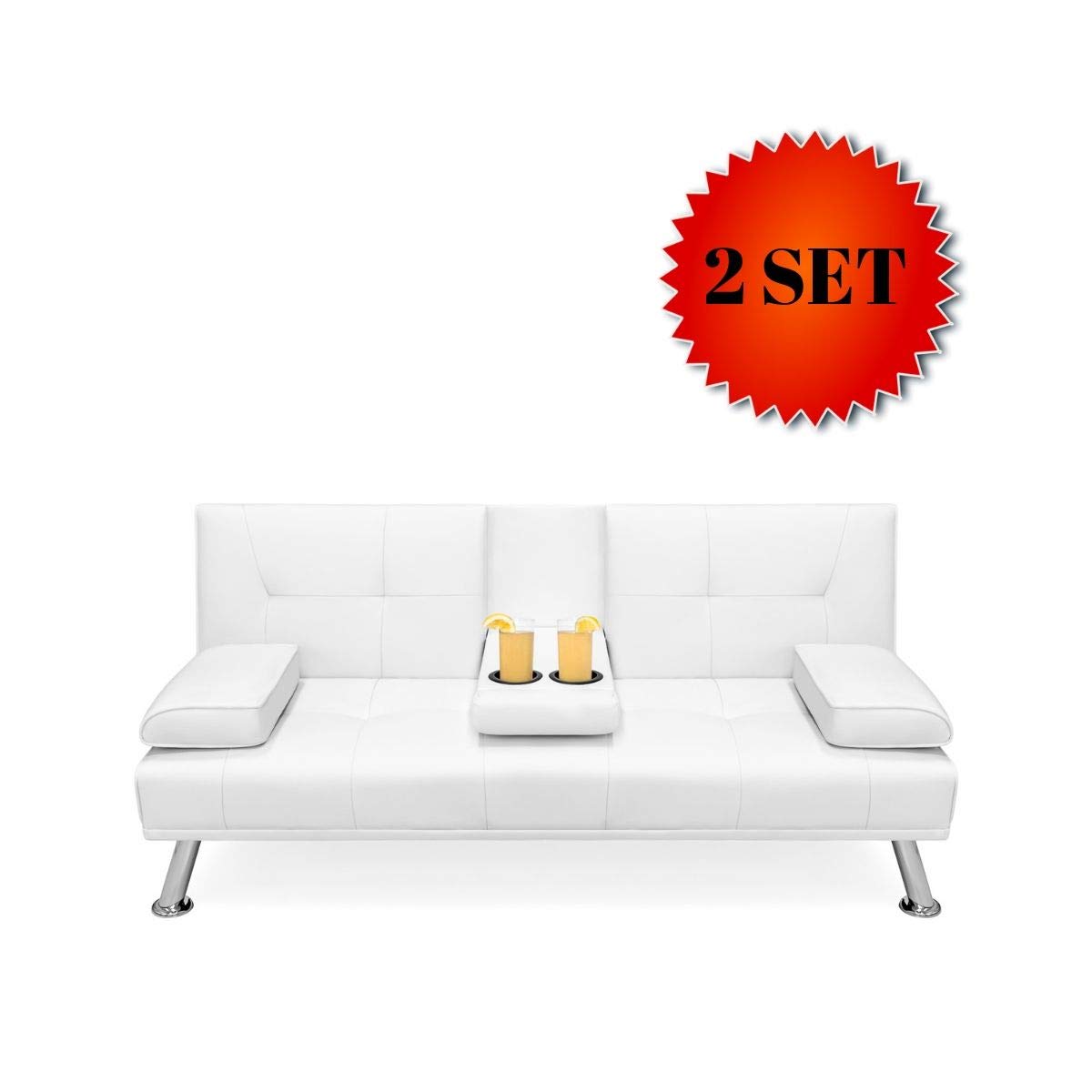 Best Choice Products Modern Faux Leather Futon Sofa Bed Fold Up & Down Recliner Couch w/Cup