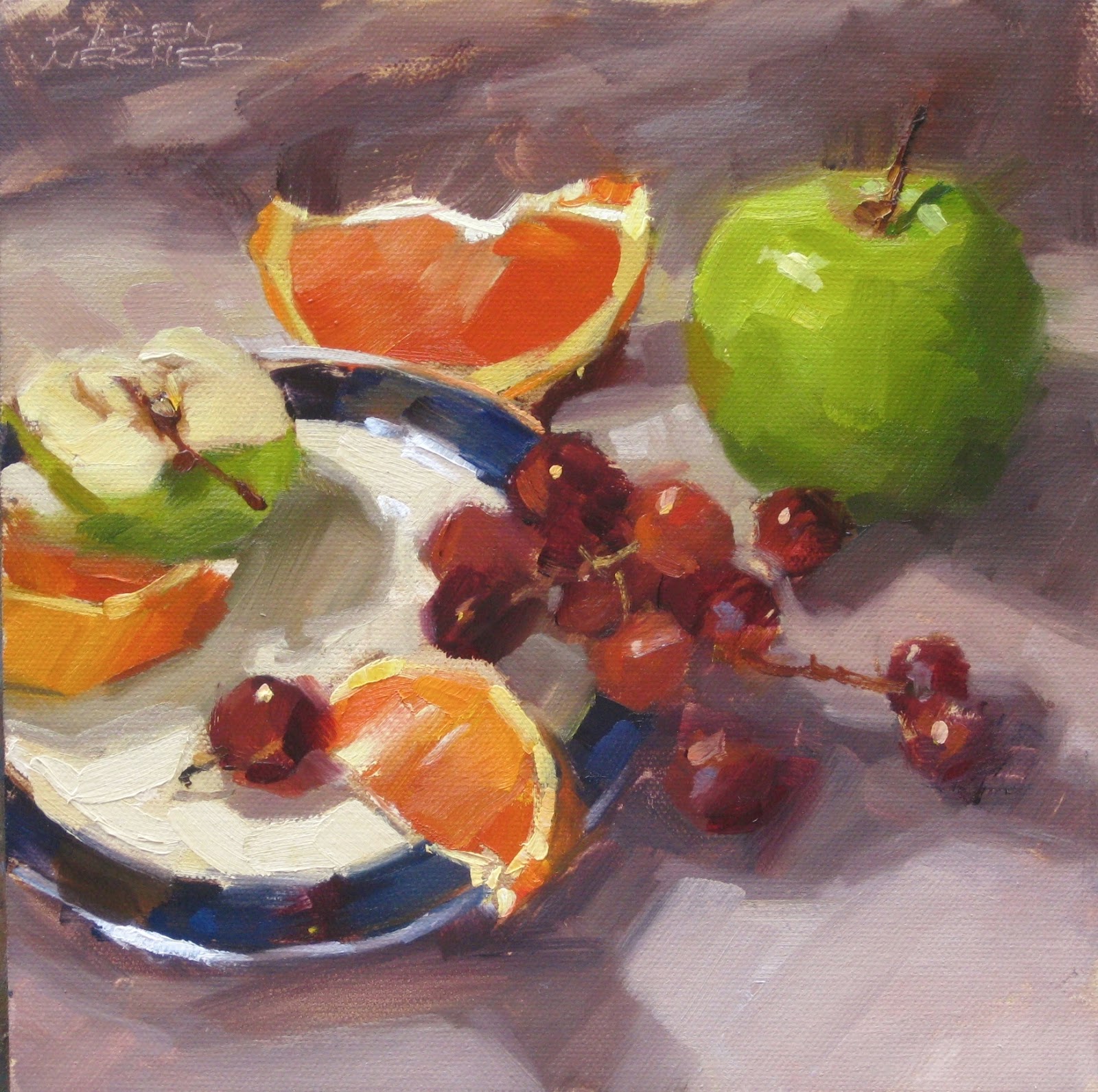 Karen Werner Fine Art Fruit Trio a still life painting in oil