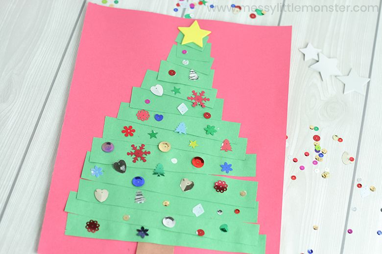paper strip Christmas tree craft for kids