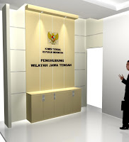 Meja Customer Service, Partisi Background Kantor dan Huruf Timbul Perusahaan - Furniture Semarang