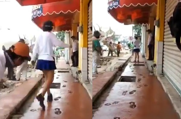 Señora hace berrinche y pisa trabajo de albañiles en Tabasco; la llaman Lady Banqueta Señora hace berrinche y pisa trabajo de albañiles en Tabasco; la llaman Lady Banqueta