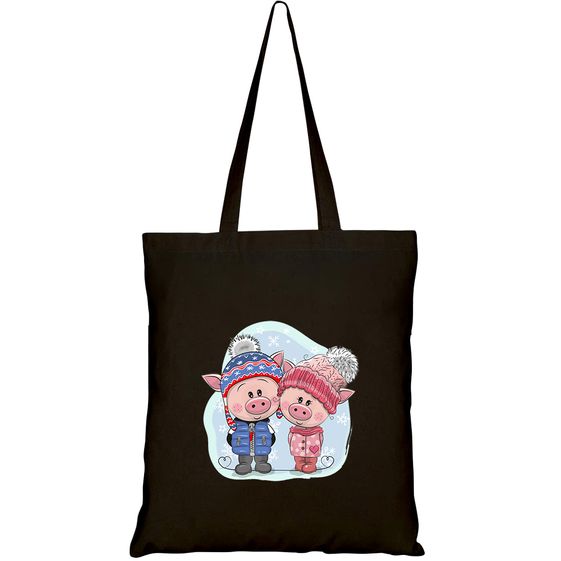 TÚI VẢI TOTE CANVAS IN HÌNH CUTE WINTER ILLUSTRATION TWO PIGS HT353 – HTFASHION
