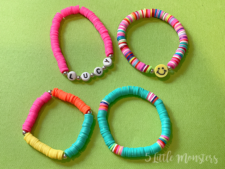 5 Little Monsters Clay Disc Bead Bracelets