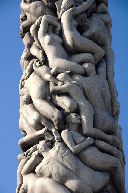 'The 'Monolith,' is a magnificent piece of granite that depicts 121 human figures deep in despair but yet filled with delight and hope. Photo: Nancy Bundt - Visitnorway.com/Vigeland-museet\BONO. Unauthorized use is prohibited.