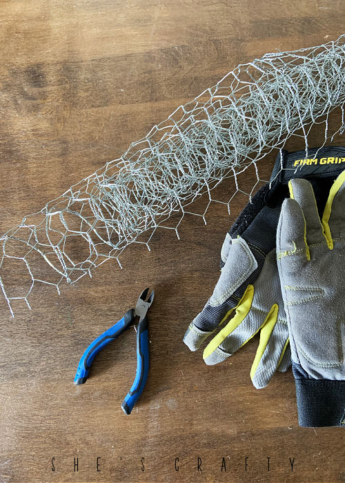 Supplies to make a chicken wire cloche