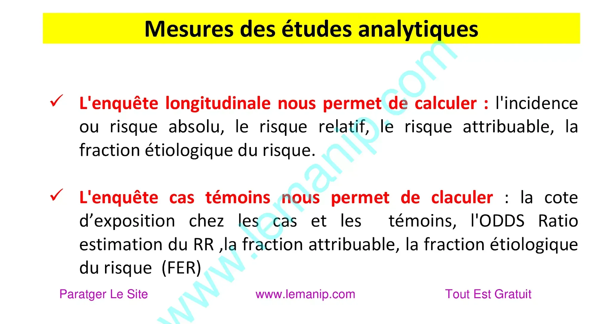 Mesures des études analytiques