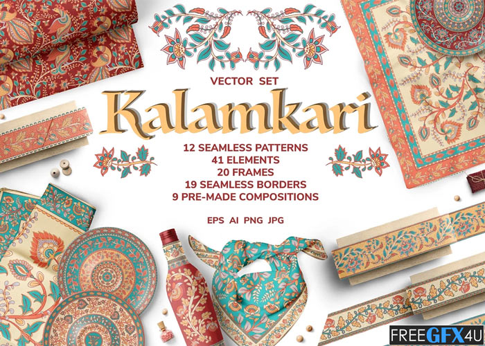 CreativeMarket - Kalamkari Vector Set Ornaments Kalamkari Vector Set Ornaments