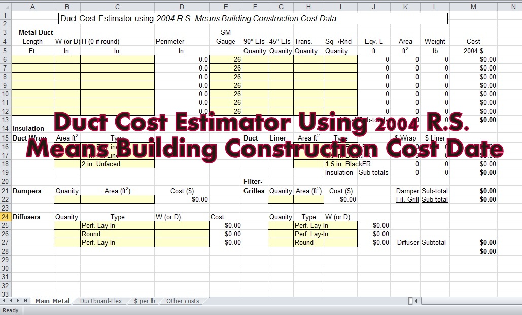 Download Duct Cost Estimator Spreadsheet XLS for Free