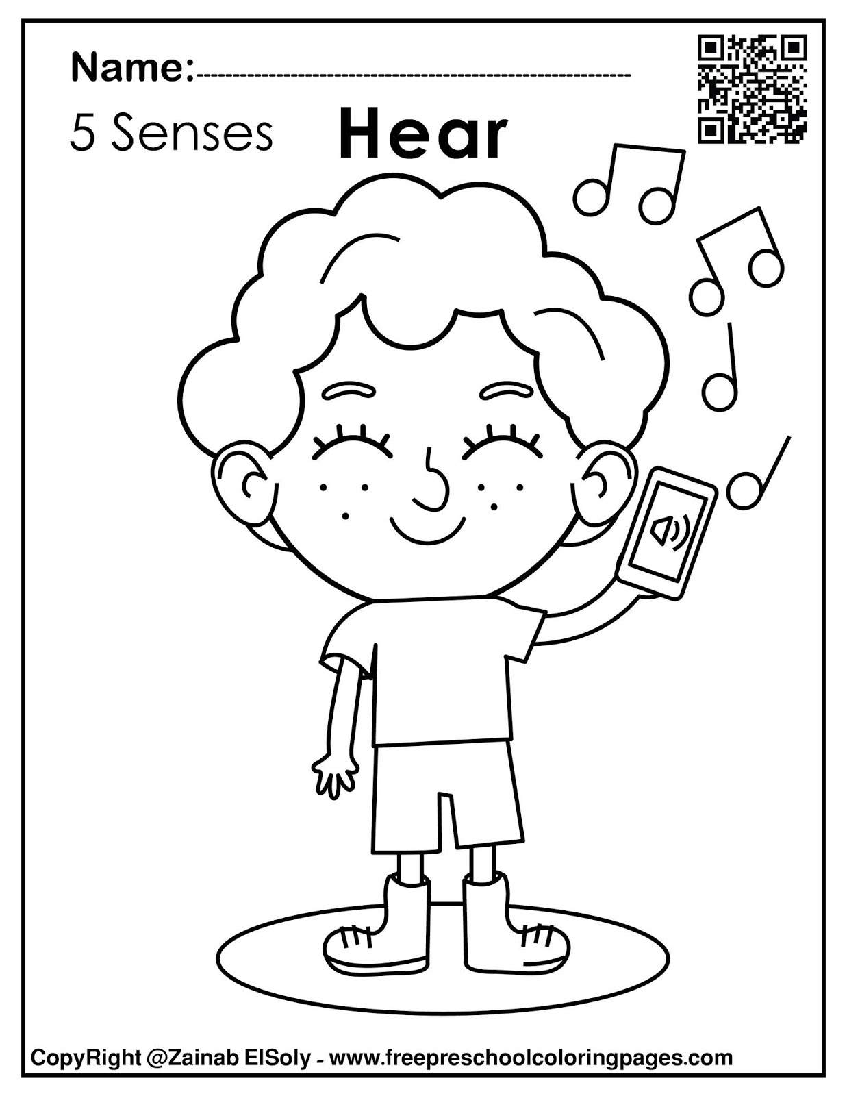 5 Senses Coloring Sheet Printable