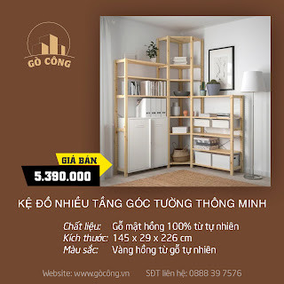 Kệ Đựng Đồ Nhiều Tầng Góc Tường Thông Minh - 100% Gỗ Tự Nhiên - Độ Bền Cao, Sử Dụng Lâu Dài - Kệ trang trí, Kệ để đồ đa năng 