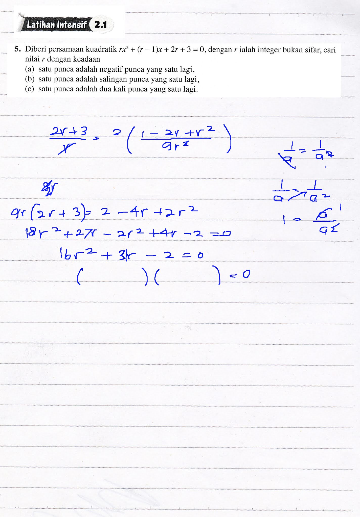 F4 Addmath Latihan Intensif 2.1 Q5 Bab 2 Fungsi Kuadratik