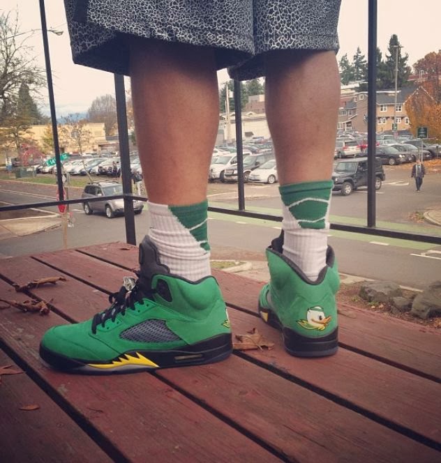 THE SNEAKER ADDICT: Air Jordan 5 Oregon Ducks PE Sneaker (On Feet Images)