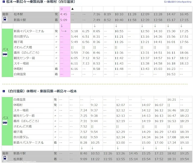 新島島-乘鞍巴士 2015年4月17日至7月17日 時間表