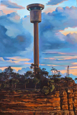 plein air oil painting of the Sydney Harbour Control Tower in Millers Point by Jane Bennett, industrial heritage artist