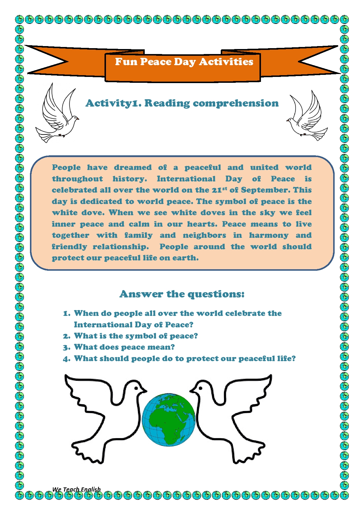 We teach English INTERNATIONAL DAY OF PEACE