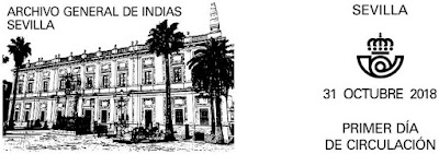 Filatelia - Archivo General de Indias - Matasellos Primer día - 31-10-2018 Filatelia - Archivo General de Indias - Matasellos Primer día - 31-10-2018