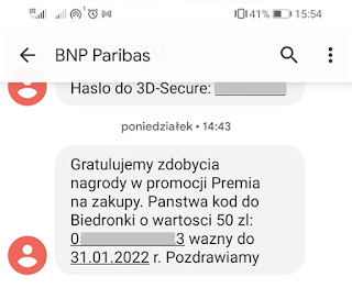 Bon do Biedronki: sms od banku