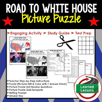 Road to White House, Civics Test Prep, Civics Test Review, Civics Study Guide, Civics Interactive Notebook Inserts, Civics Picture Puzzles