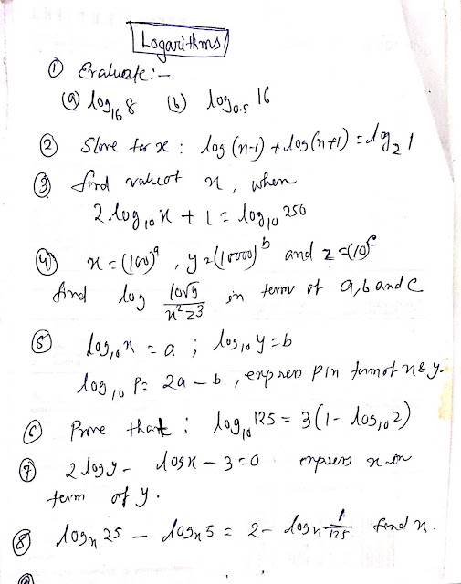 Update ANS Class 9 Logarithm Important Question set 1