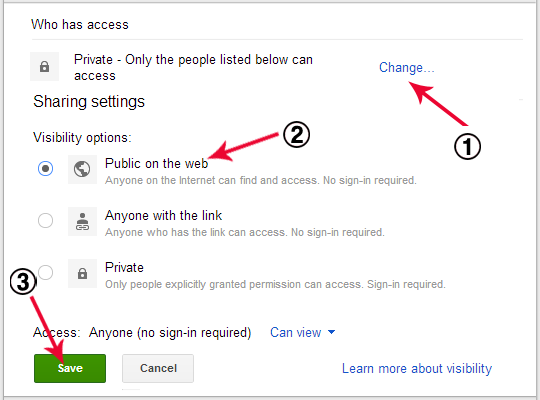 Google Drive sharing. Доступ private