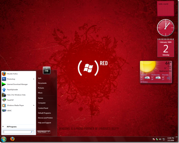 Windows 7 RED Theme By ~XBMCG33K