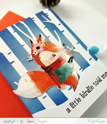 Create a quick scene with Ink blending, Quick Holiday card ideas, Christmas card,Video Tutorial, Craftangles Christmas animals element pack, die cutting,Hello blue bird birch tree dies ,Quillish,
