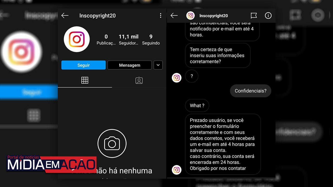 Invasores tentam roubar o Instagram do Mídia em Ação