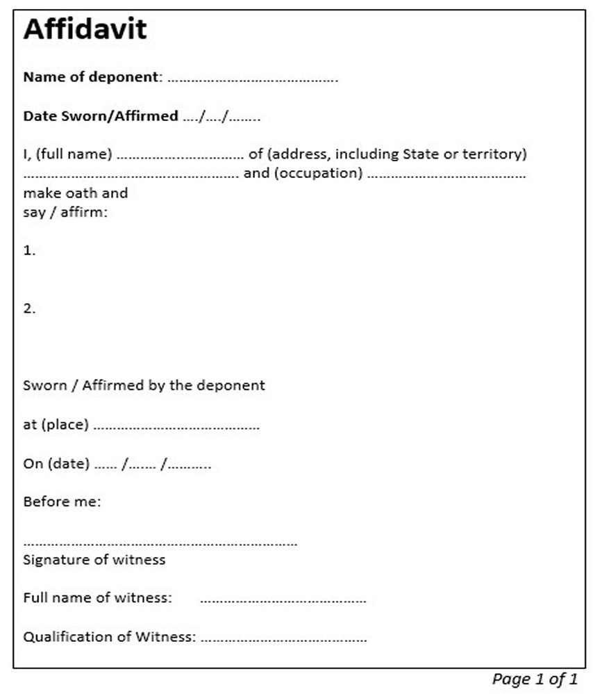 Free Printable Affidavit Template