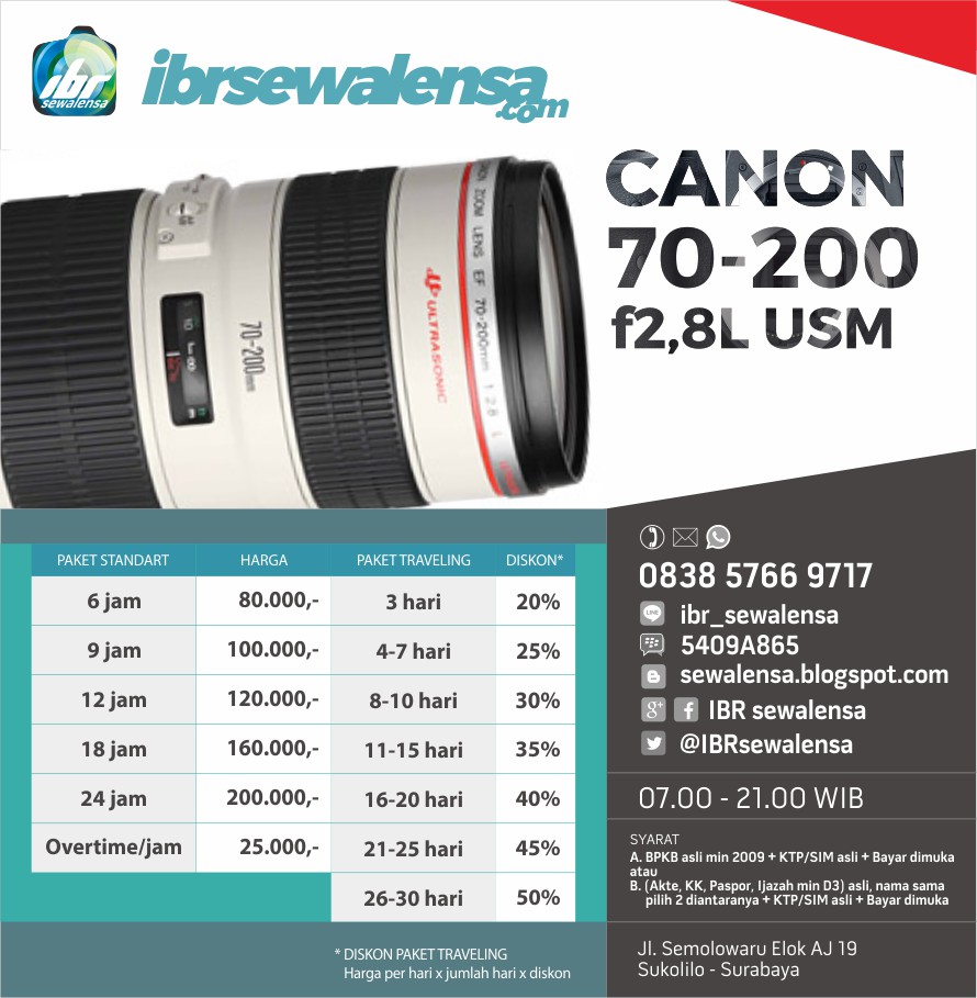 Canon 70-200 mm F2.8 L USM Harga Sewa Rental Lensa Kamera